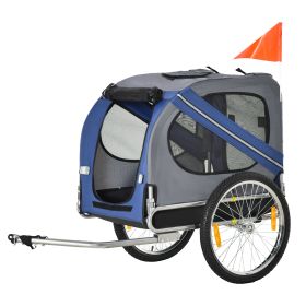 Pet Bike Trailer for Dogs Blue/Grey Cart with Off-Road Wheels 3 Entrances & Mesh Screen for Safe Travel