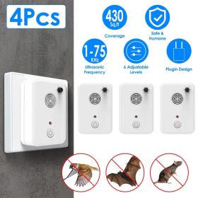 4 Packs Ultrasonic Pest Repeller, 1-75KHz 6 Adjustable Levels for Bats Birds Mice, Humane Indoor Pest Control (Option: white)